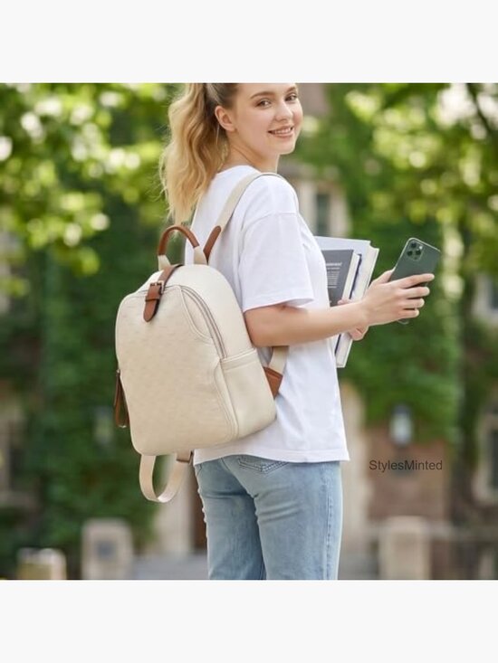 Small Faux Leather Plaid Backpack Purse for Women Lightweight Travel Daypack main image 4